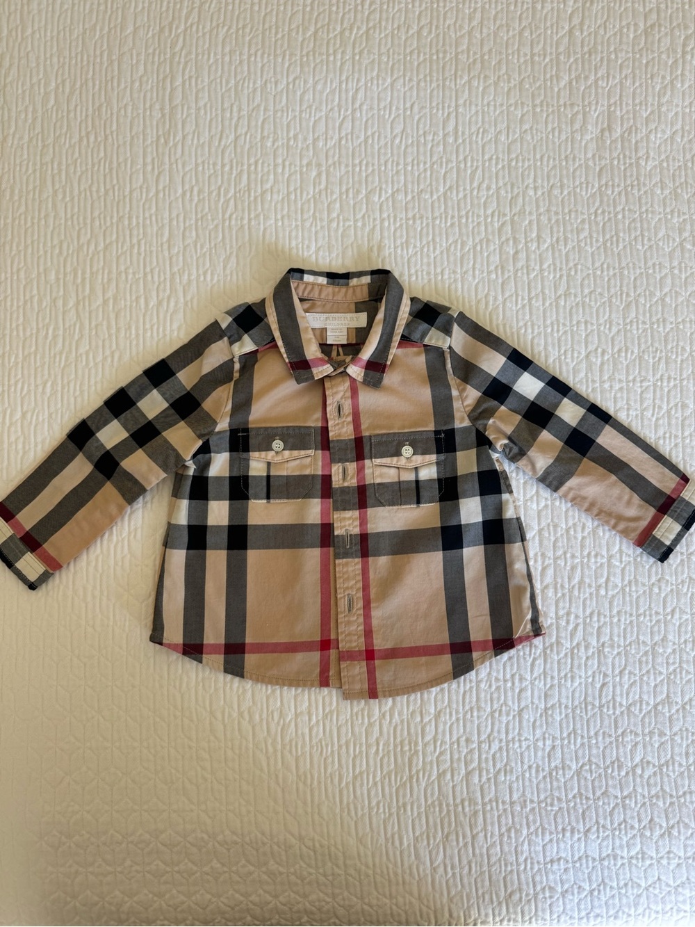 Burberry Kids Tan Plaid Button-Down Shirt size 6months